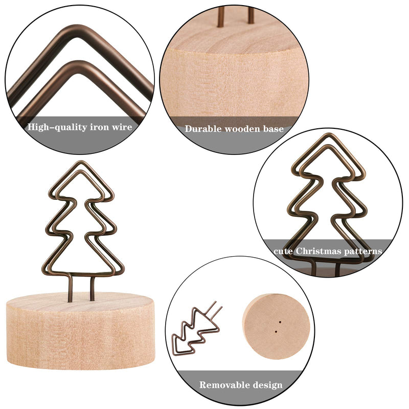 ADXCO 24 Pack Christmas Party Decoration Card Holders Wooden Base Card Holders Rustic Iron Wire Picture Picks Clip Holder Picture Memo Note Photo Clip for Wedding Office Christmas Table Decorations - PawsPlanet Australia