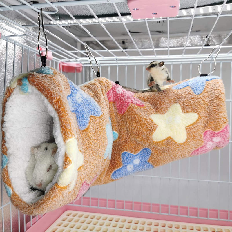 LEFTSTARER Guinea Pig Accessories Sugar Glider Cage Accessories Hamster Rat Toys Ferret Hammock Hanging Tunnel for Small Animals （Brown-Star） Brown - PawsPlanet Australia