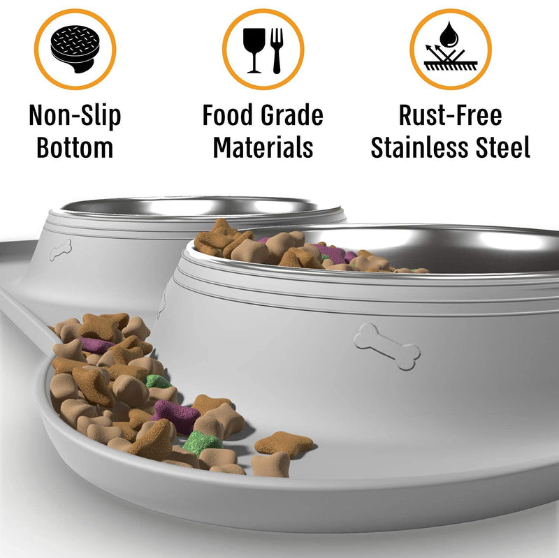 Active Pets Dog Bowl Set, Stainless Steel No Spill Mess-Proof Food & Water Dog Food Bowls with Skid Resistant Silicone Mat, Dog Bowls Small Size Dog, Medium, & Large, Pet Puppy Bowls & Dog Dishes 13½ oz each Cool Grey - PawsPlanet Australia