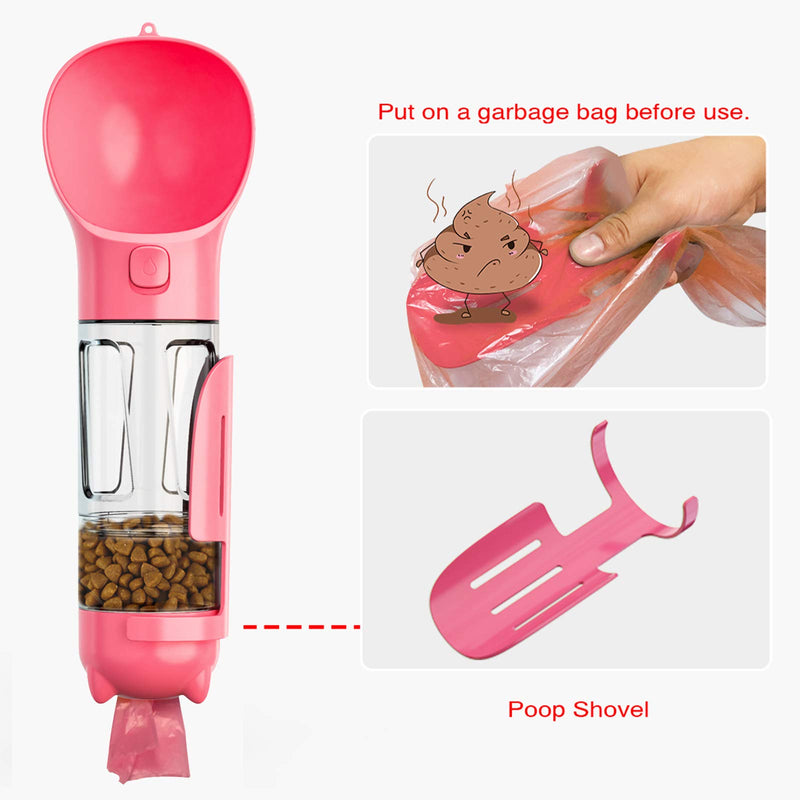 Morn Light Dog Water Bottle with Food Storage|Portable Puppy Water Dispenser with Poop Bags Holder|Dishwasher Safe Heavy Duty Travel Hike Bottle for Pets(Pink) - PawsPlanet Australia