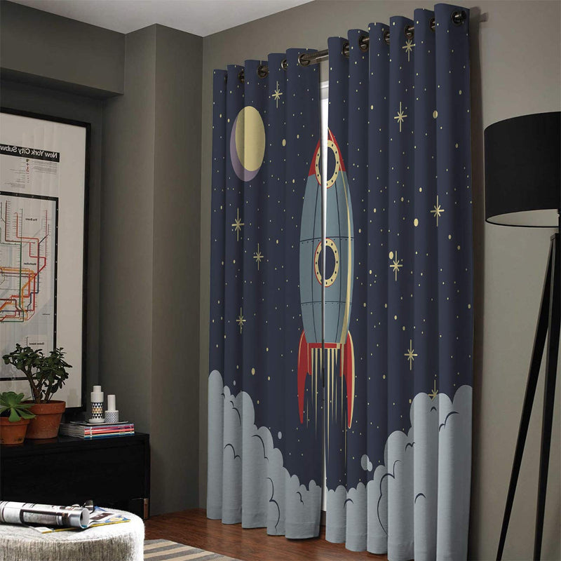 Grommet Window Panel Curtain Set, Room D閏or Curtain Drapes for Living Room Dining Bedroom - Space Exploration Cartoon Spaceship Rocket Pattern,Each 40 by 63 Inch,Set of Two Panels 40" x 63" - Set of 2 Space-010soa3637 - PawsPlanet Australia