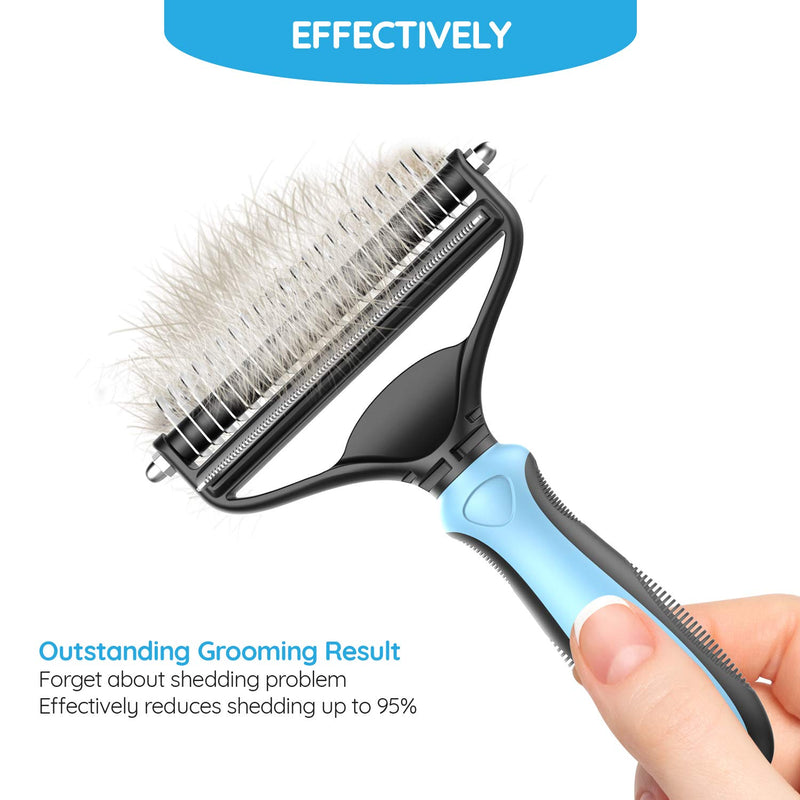 [Australia] - Dog Brush and Cat Brush – 2 Sided Pet Grooming Tool for Deshedding, Mats & Tangles Removing – No More Nasty Shedding and Flying Hair Blue 