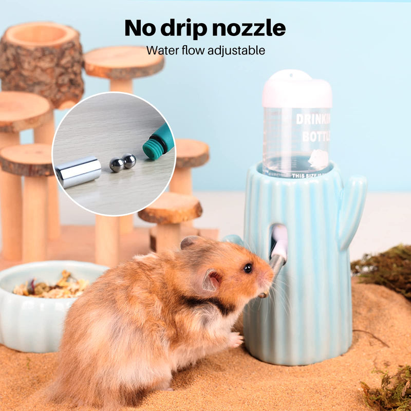 BUCATSTATE Hamster Water Bottle Cactus Ceramic Leakproof 120ml Guinea Pig Water Bottles Rabbit Water Bottle with Holder Water Feeder for Small Animals (Blue) Blue - PawsPlanet Australia