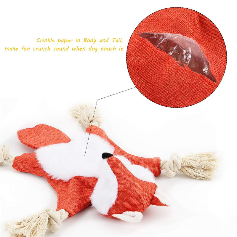 Dog Squeaky Toys No Stuffing, Cute Fox and Squirrel Design Crinkle Dog Toys With Cotton Rope and BB Sound, Funny Gift to Puppies and Small Dogs - PawsPlanet Australia