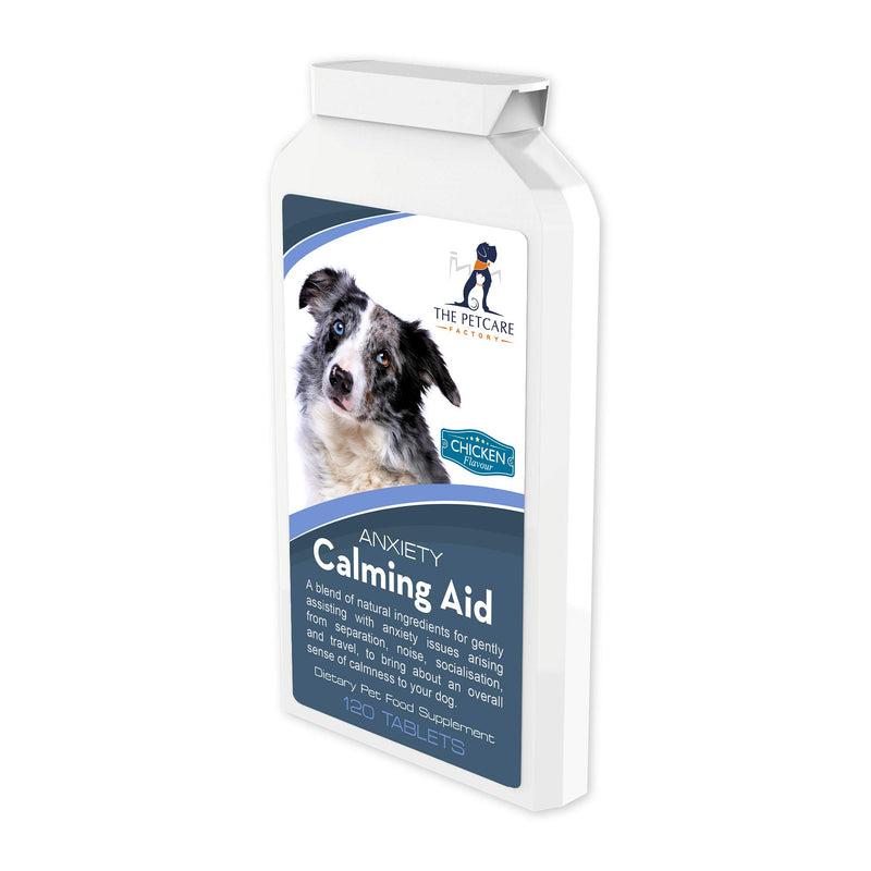 The Petcare Factory Anxiety Calming Aid For Dogs, With Taurine, Inositol, 5-HTP, L-Theanine, Thiamine (Vitamin B1), 120 Tablets, Natural Human Grade Ingredients, Non-Drowsy, UK Manufactured - PawsPlanet Australia