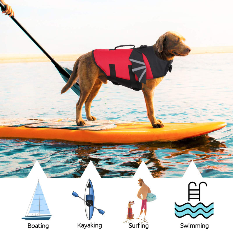 Dog Life Jacket, Adjustable Pet Safety Preserver Lifesaver Vest with Rescue Handle Swimsuit for Small Medium Large Dogs XS Red X-Small - PawsPlanet Australia