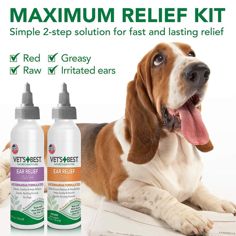 Vet's Best Dog Ear Cleaner Kit, Multi-Symptom Ear Relief Wash & Dry Treatment, Alcohol Free - PawsPlanet Australia