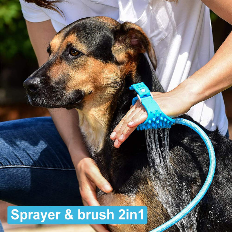 YUIP Pet Bath Brush Tool, Dog Shower Head, Dog Cleaning Shower Sprayer, 2 in 1 Dog Shower Pet Shower Head with Brush for Dog Cat Grooming Brushes Massage, Blue - PawsPlanet Australia