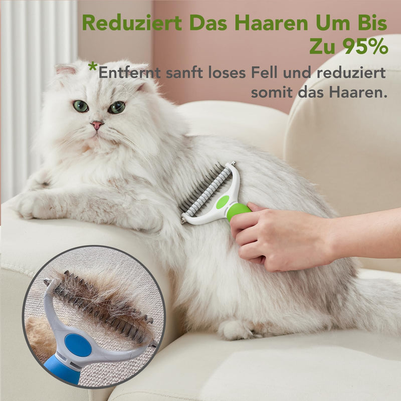 BomDa Double-Sided Dog Brush Cat Brush for Long Hair Undercoat - Undercoat Comb Removes Undercoat & Tangles - Pet De-Matting Brush - Fur Brush (Green) Green - PawsPlanet Australia
