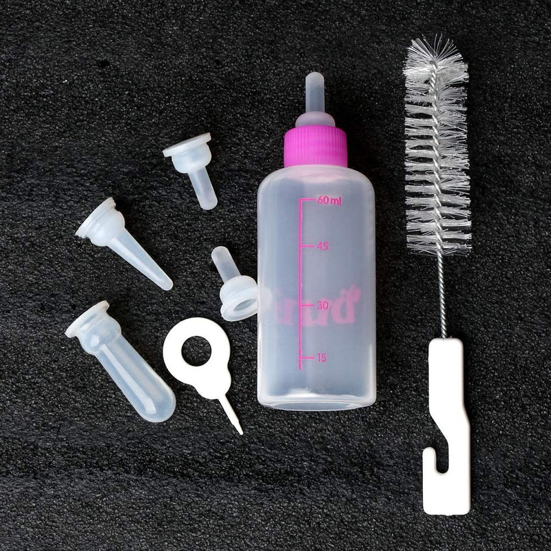 kuou 60ML Puppy Nursing Bottle Kit, Dog Cat Puppy Milk Feeding Bottle With 4 Replacement Nipples Milk Feeder Nursing Care Set and 1PCS Nipple Brush - PawsPlanet Australia