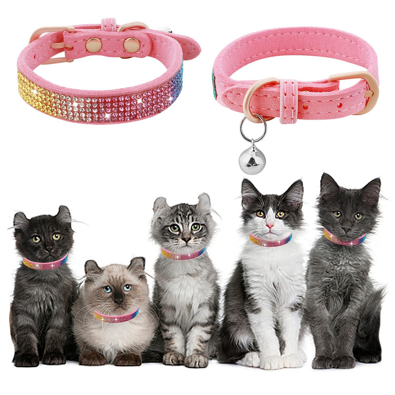 TIESOME Rhinestone Cat Collar with Bell, Cute Soft Adjustable Small Pet Puppy Collar Sparkly Flashing Pink Cat Collar for Small Dogs Cats (Small Size) - PawsPlanet Australia
