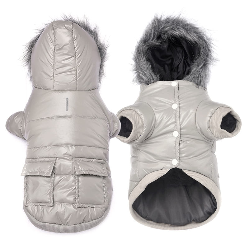 Namsan Pet Puppy Dog Clothes Waterproof and Windproof Hoodie Winter Warm Apparel Coat Outwear -Gray -Small S-Bust:9.8-11.8"(25-30cm) Gray - PawsPlanet Australia