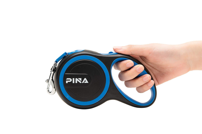 PINA Retractable Dog Leash, 26ft Dog Leash for Small Medium Large Dogs Up to 110lbs, 360° Tangle-Free Strong Reflective Nylon Tape, with Anti-Slip Handle, One-Handed Brake, Pause, Lock 16FT Black Blue - PawsPlanet Australia