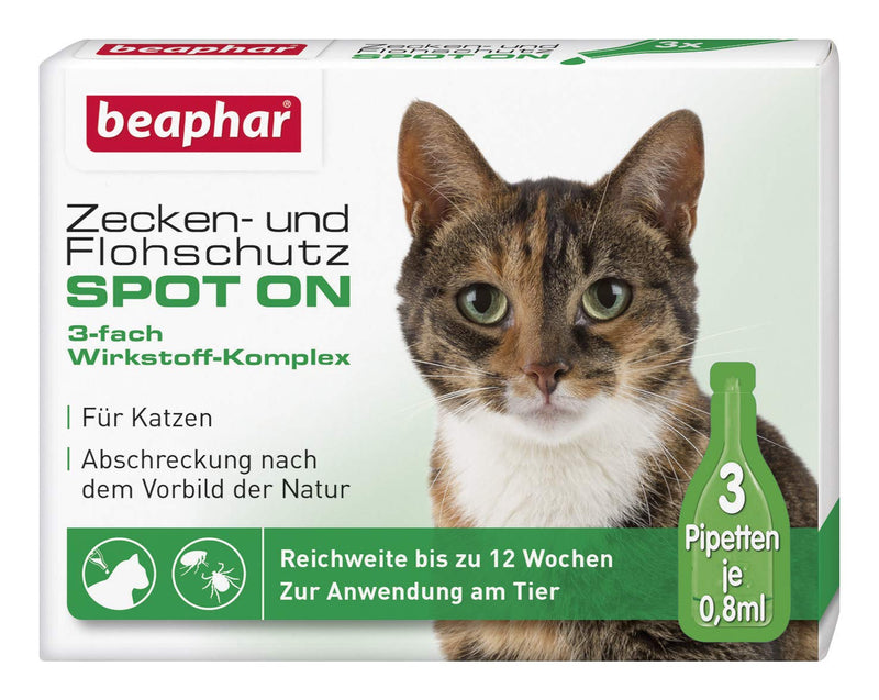 beaphar Spot On Tick and Flea Protection for Cats, Tick and Flea Protection with Margosa Extract, 3 x 0.8 ml & Flea Protection Collar for Cats | Tick protection for cats - PawsPlanet Australia