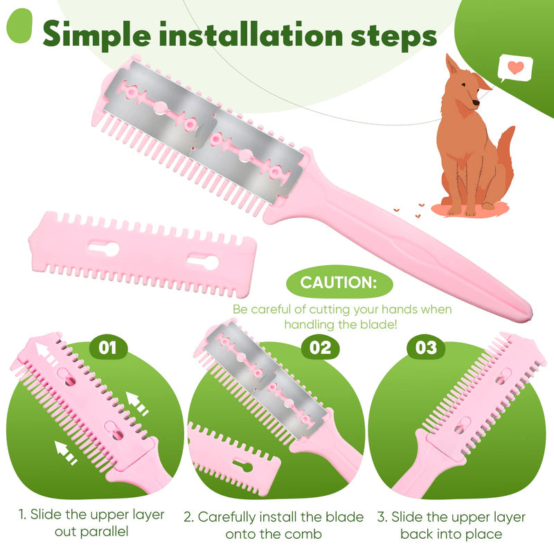 3 Pieces Pet Dog Cat Razor Comb with 15 Pieces Razors Hair Cutter Comb Cutting Scissors Hair Trimmer Comb Grooming Dog Cat Double Edge Razor for Dogs, Pink, Blue, Beige, Black( Sent at Random) - PawsPlanet Australia