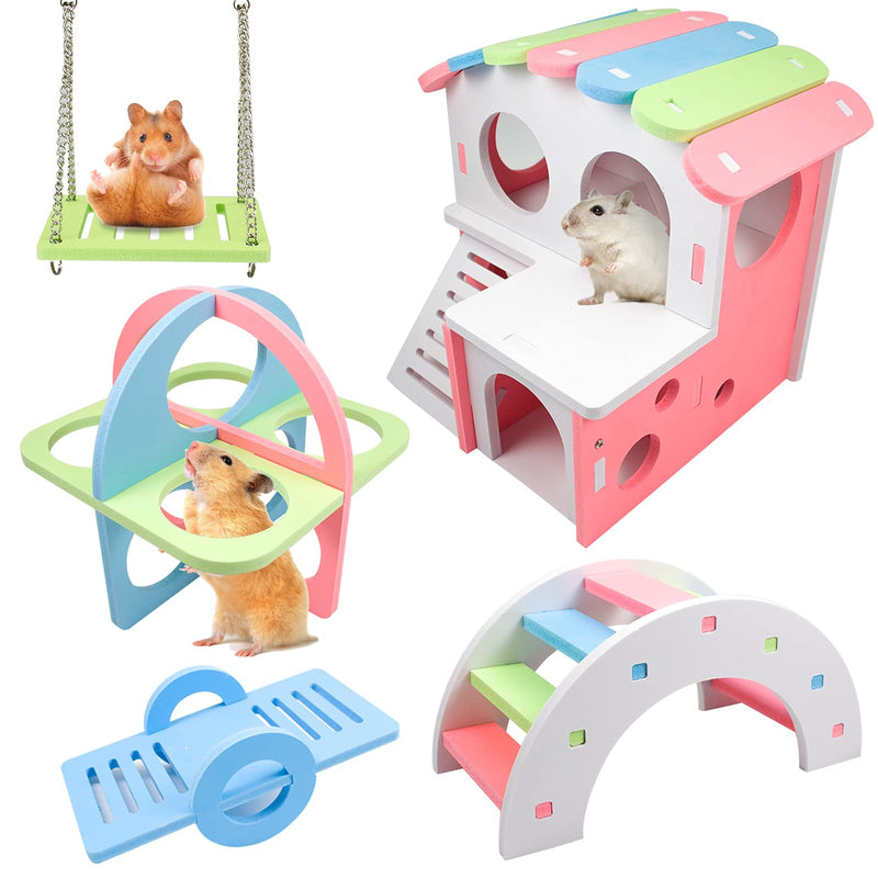 LLGLEU Pack of 5 DIY Hamster Toys, Small Animal Villa, Rainbow Bridge, Seesaw, Swing & Training Toy Hamster Cage Accessories Playground House for Dwarf Hamsters Chinchilla Rats Gerbils (Type1) Type1 - PawsPlanet Australia