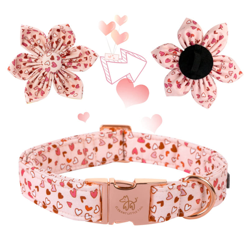 Elegant little tail Dog Collar, Cute Detachable Dog Collar with Flower, Gift Pet Collar Adjustable Dog Collar for Large Medium Small Dogs X-Small (Pack of 1) 1Pink Heart - PawsPlanet Australia