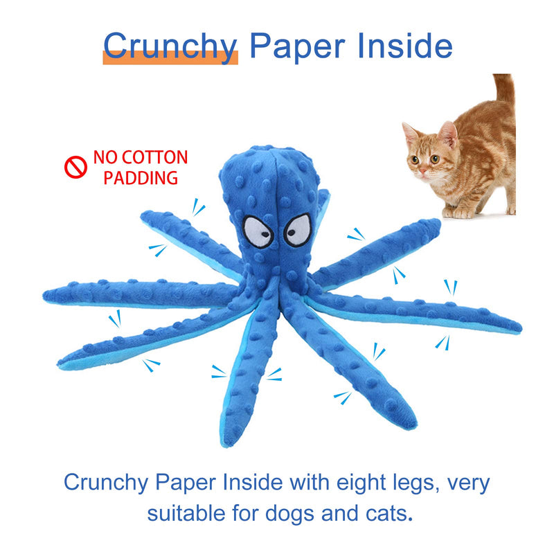 WishLotus Octopus Dog Chew Toy, No Stuffing Plush Dog Squeaky Toy with Crinkle Paper in Legs, Corduroy Interactive Dog Play Toy Dog Teething Toy for Small, Medium Dogs (Blue) Blue - PawsPlanet Australia