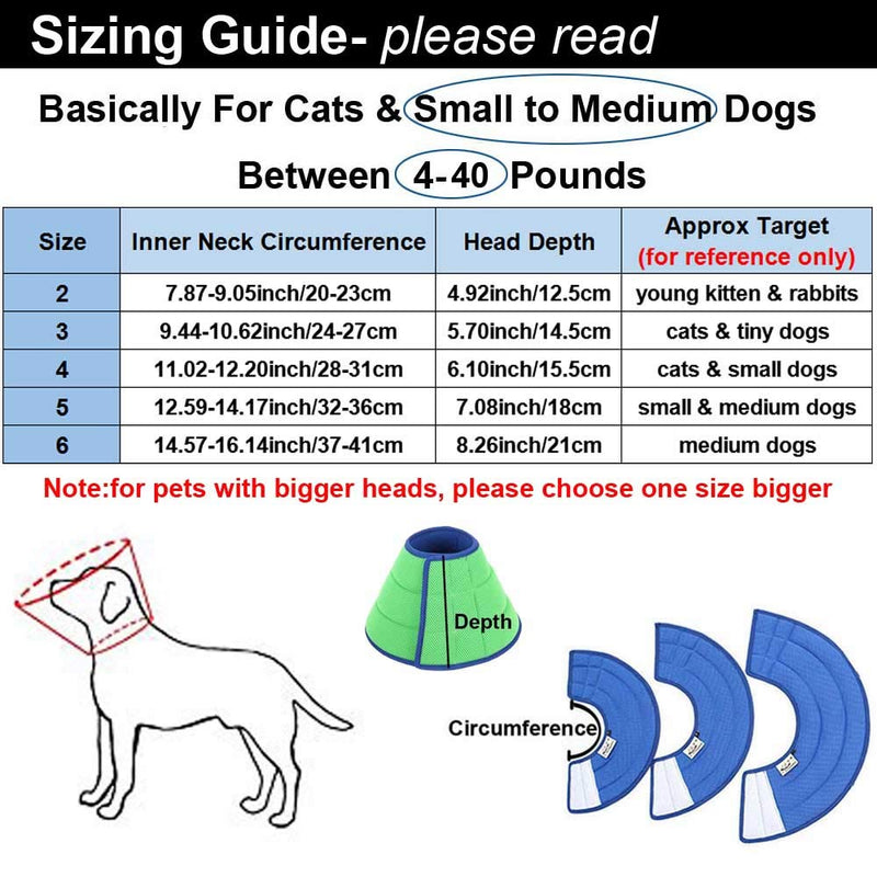 HanryDong Dog Breathable Mesh Recovery Elizabethan Collar, Cat Soft Comfy Adjustable E-Collar, Double Side Blue Green Quicker Healing Pet Cone, Soft Edges,Anti-Bite/Lick for Cat, Dog, Rabbit. Size5(12.59-14.17in,for small and medium dogs) - PawsPlanet Australia