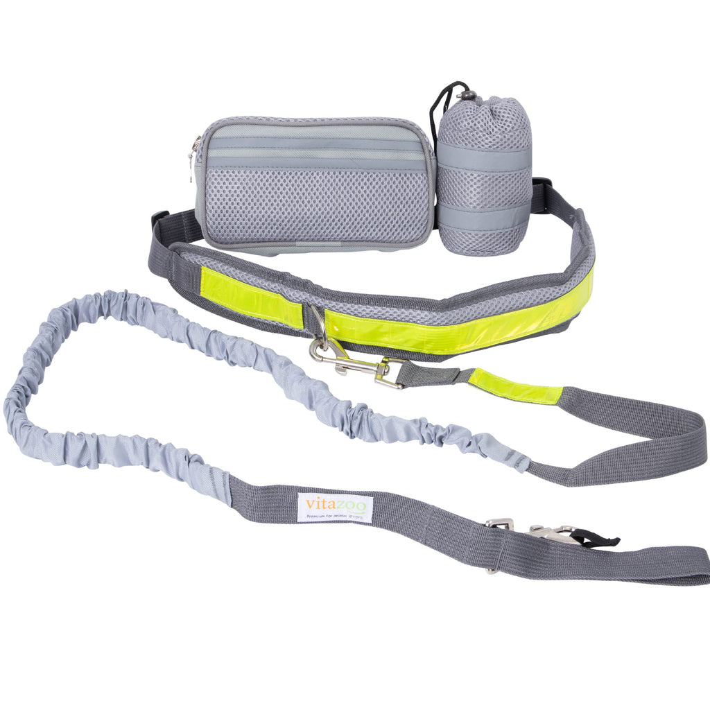 vitazoo jogging leash for dogs with waist belt - elastic running leash with adjustable running belt - dog leash with belt bag & reflective sections - jogging leash for dogs - PawsPlanet Australia