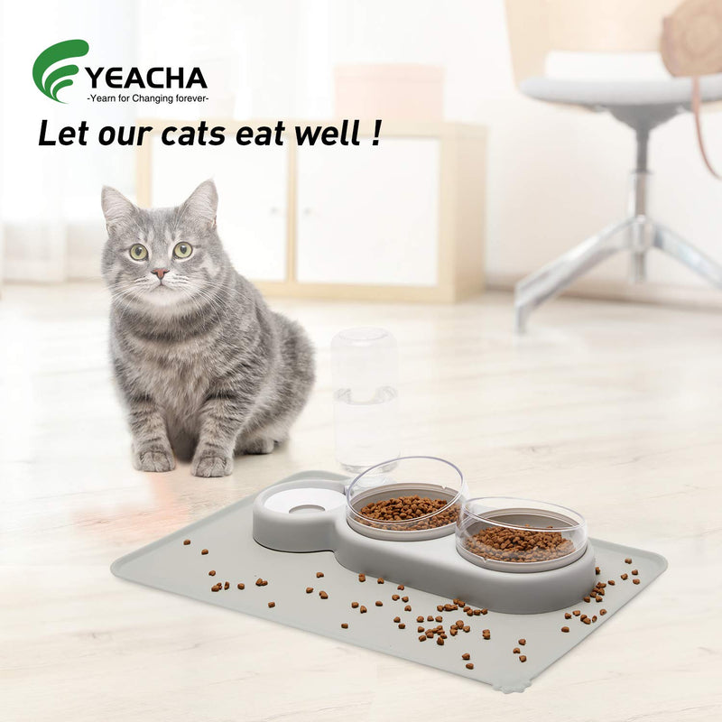 YEACHA Raised Cat Bowls, Tilt Cat Dog Food Water Elevated Bowls Set with Automatic Water Bottle, with Silicon Waterproof Mat, for Cats Small Dogs, Grey - PawsPlanet Australia