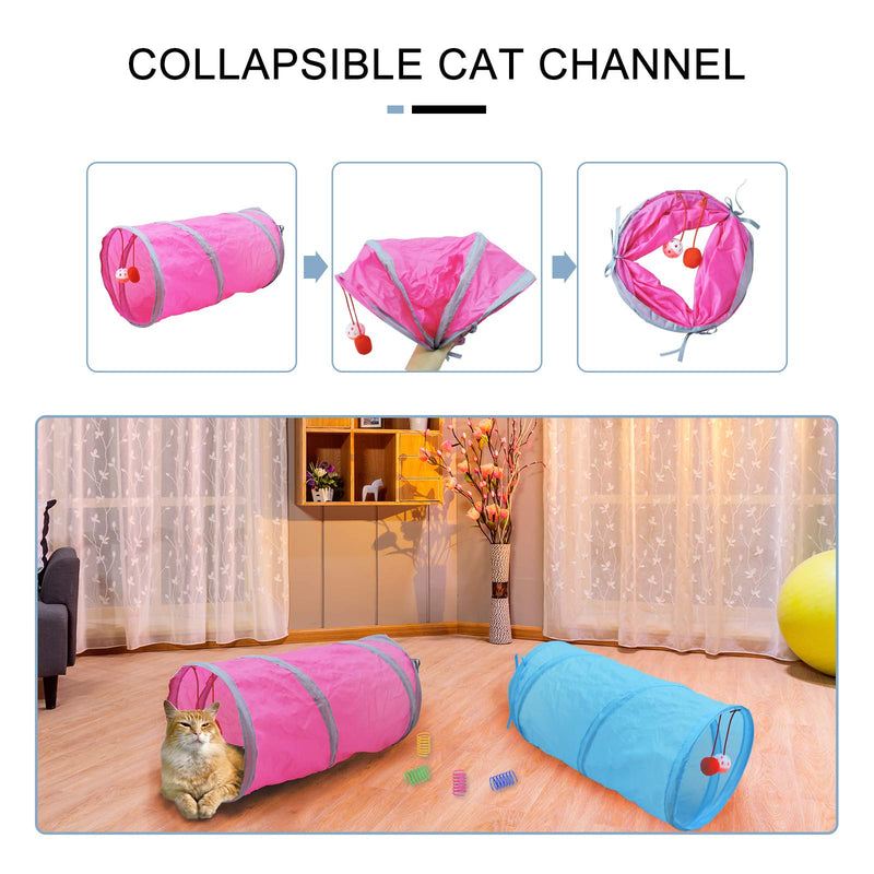 Andiker Cat Tunnel & 4 Cat Spring Toys, Collapsible Cat Toys for Indoor Cats Interactive Sound Paper Cat Cute Tube Toy with a Bell Toy & a Soft Ball, Colorful Spiral Springs for Cat, Rabbits (Pink) Pink - PawsPlanet Australia