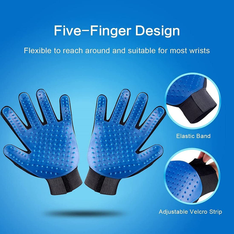 2-in-1 Pet Glove: Grooming Tool + Furniture Pet Hair Remover Mitt - For Cat & Dog - Long & Short Fur - Gentle Deshedding Brush - Rubber Tips for Massage - Soft Groomer Mitt - Your Pet Will Love 1Pcs Blue - PawsPlanet Australia