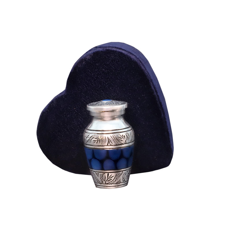 hlc Lovely Small Keepsake Urn Qnty 1 - Keepsake Urn for Human Ashes with 1 Velvet Box Bag-Mini Keepsake Urn -Beautiful Peaceful Blue Brass Hand Engraved Mini Memorial Affordable Keepsake Urn (3 cu.in) - PawsPlanet Australia