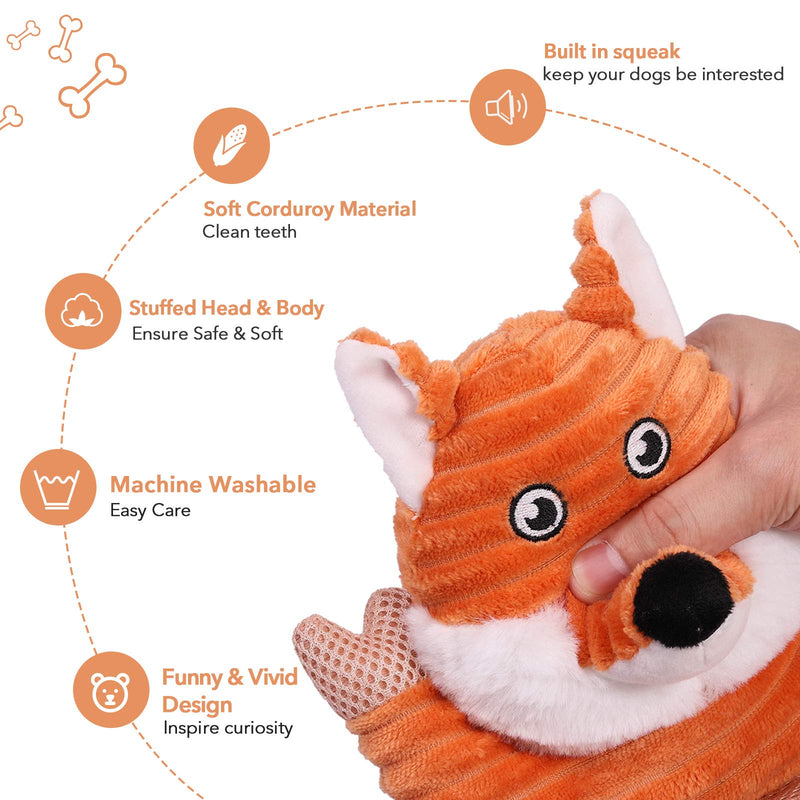 PETSVILLE Extra Long Body Plush Squeaky Chew Toys for Dogs with Cute Animal Design Fox & Cow - PawsPlanet Australia