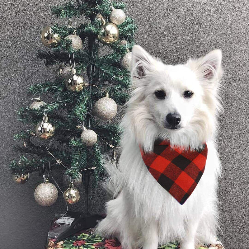 [Australia] - Pohshido 2 Pack Dog Cat Buffalo Plaid Bandanas Checkered Red Black Flannel Triangle Bibs Accessories for Small Medium Large Dogs Cats Puppies Pets 