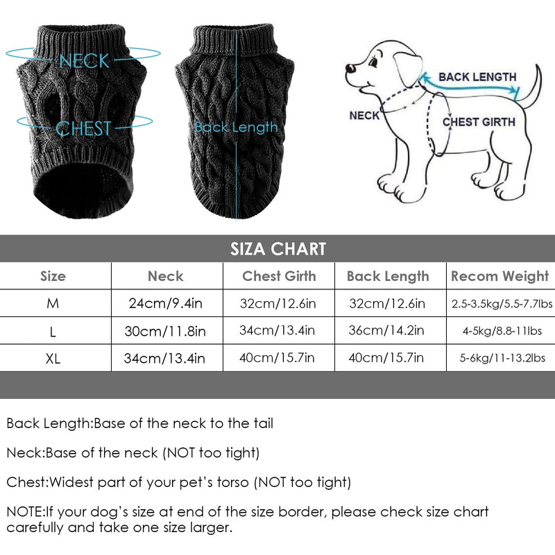 Ponacat Dog Sweaters, Pet Puppy Cold Weather Coats Fashion Clothes Turtleneck Knitting Knitwear Outwear,Black L Black - PawsPlanet Australia