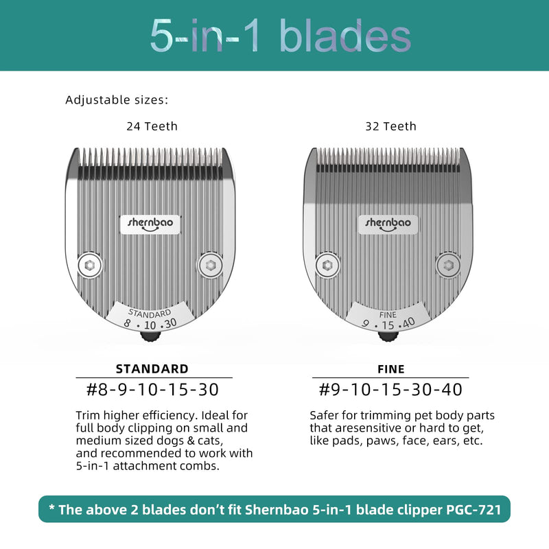 shernbao 5-in-1 Style Adjustable Standard/Fine Blades，Compatible with Wahl's Arco, Bravura, Chromado, Creativa, Figura, Motion, Supergroom Clippers. (NOT Compatible PGC-721 Clippers.) 8-10-30#STANDARD - PawsPlanet Australia