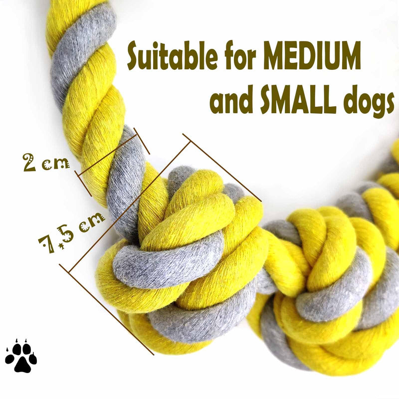 Dr. MUYA Toy for Dogs, Six Knot Cotton Rope Yellow Gray Chew Toy Interactive Game Rope Suitable for Medium and Large Dogs 62cm 350g (yellow, gray) 350g - PawsPlanet Australia