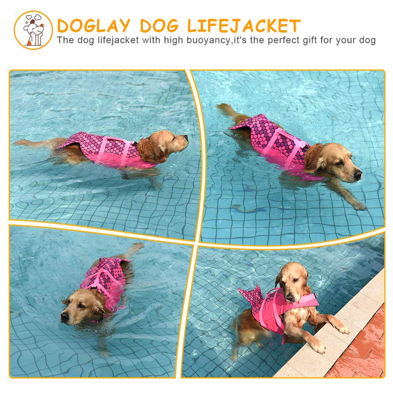 Doglay Mermaid Dog Life Jacket, Dog Life Vest for Swimming Adjustable Pet Life Preserver with Rescue Handle for Small, Medium, Large Dogs, M Pink - PawsPlanet Australia