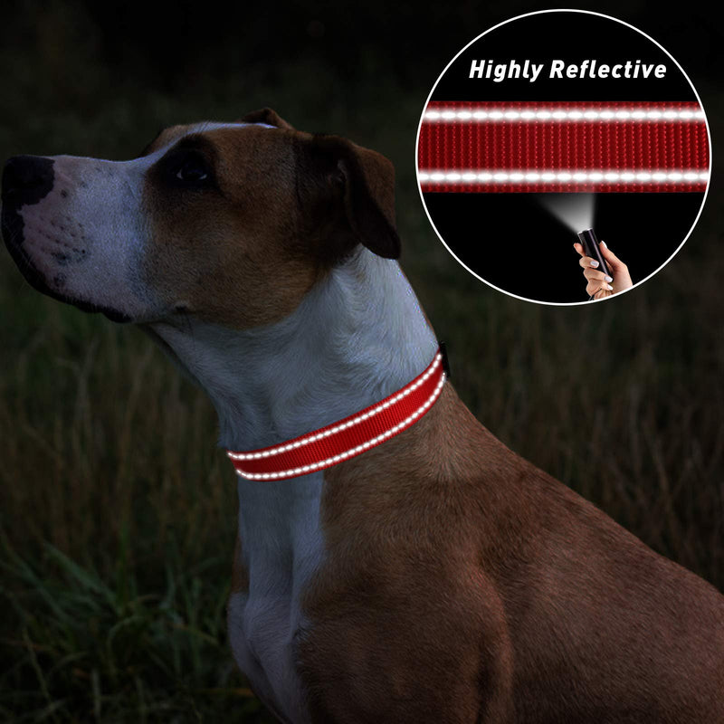 TagME Reflective Nylon Dog Collars, Adjustable Classic Dog Collar with Quick Release Buckle for Medium Dogs, Red, 2.5 cm Width M: 2.5 x 30-50cm - PawsPlanet Australia