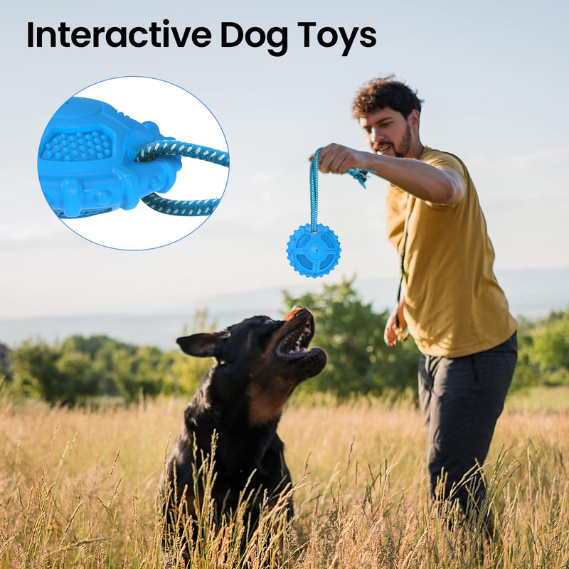 MASBRILL Dog Toy Indestructible for Small Medium Large Dogs, Squeaky Interactive Dog Toy Indestructible Dental Care Chew Toy Robust Natural Rubber Dog Toy for Boredom, Blue - PawsPlanet Australia