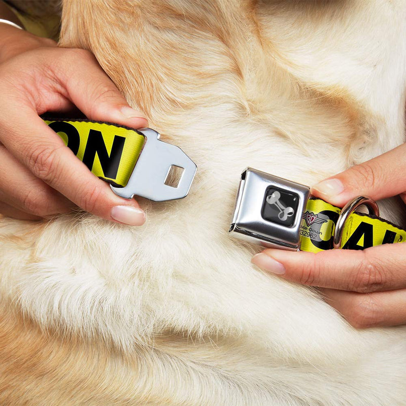 [Australia] - Buckle-Down Dog Collar Seatbelt Buckle Caution Yellow Black Available in Adjustable Sizes for Small Medium Large Dogs 1" Wide - Fits 15-26" Neck - Large 