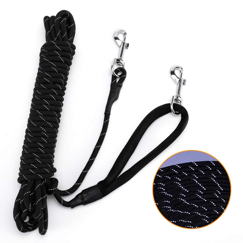PETTOM Reflective towing leash for dogs, 5m/10m/15m rope dog leash training leash with hand strap & 2 carabiner hooks, long training leash for small, medium-sized dogs S (5m) black - PawsPlanet Australia