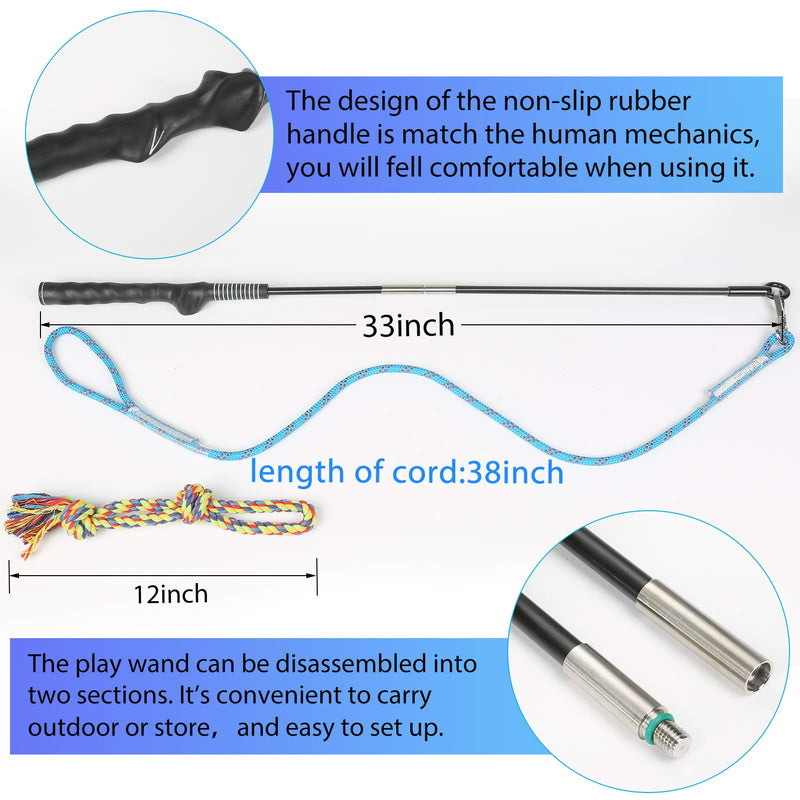 DIBBATU Dog Flirt Pole Toy, Interactive Teaser Wand for Dogs Tug of War and Outdoor Exercise, Tether Lure Toy with Chewing Rope to Chasing and Training for Small Dogs - PawsPlanet Australia