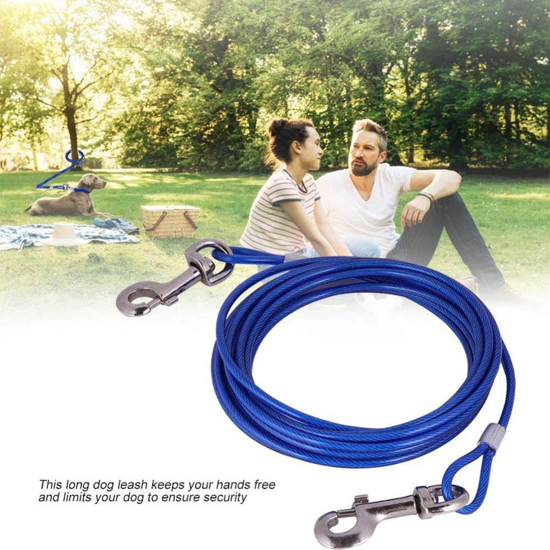 Dog Tie Out Cable, 16.4ft Chew Proof Long Steel Wire Double Heads Tieout Leash for Small Medium and Larger Dog Outdoor Walking Camping Picnic(Blue) Blue - PawsPlanet Australia