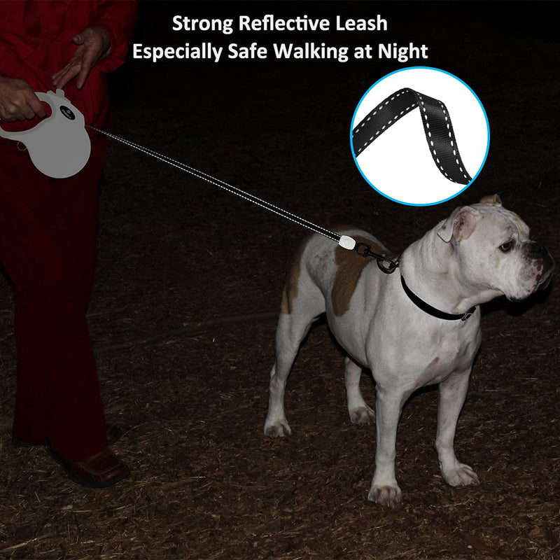 PHILORN Retractable Dog Leash, 16.4 ft Heavy Duty Dog Walking Leash, Tangle-Free Reflective Nylon Tape Lead with Anti-Slip Handle, One-Handed Brake Extendable Pet Leash Medium White - PawsPlanet Australia