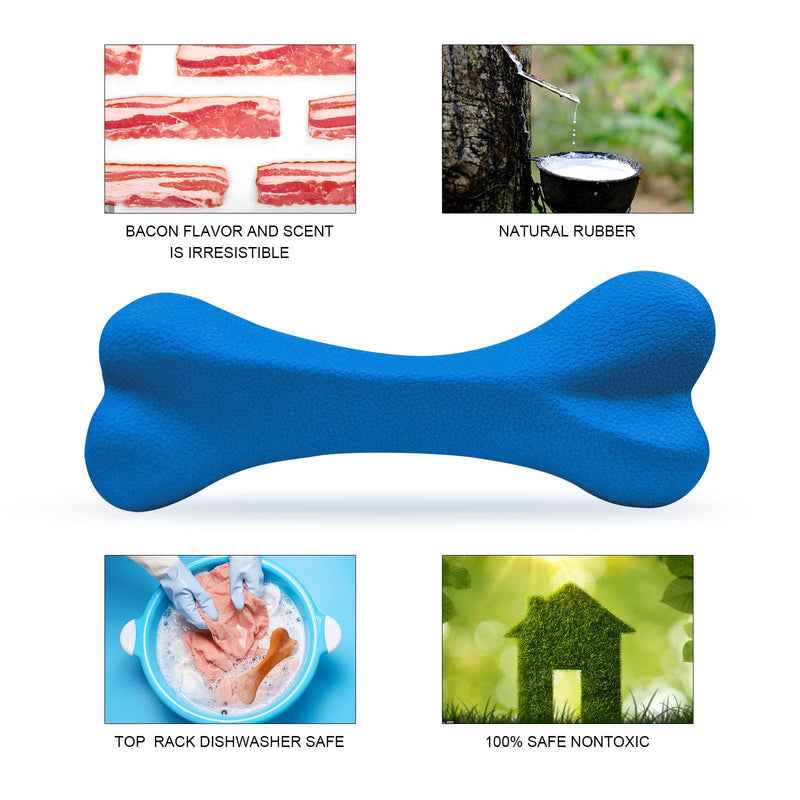 Qesonoo Dog Toys for Aggressive Chewers Dog SuperChewy Tough Dog Bone Toy for Large Medium Dogs Breed Strong Natural Rubber Bones Blue - PawsPlanet Australia