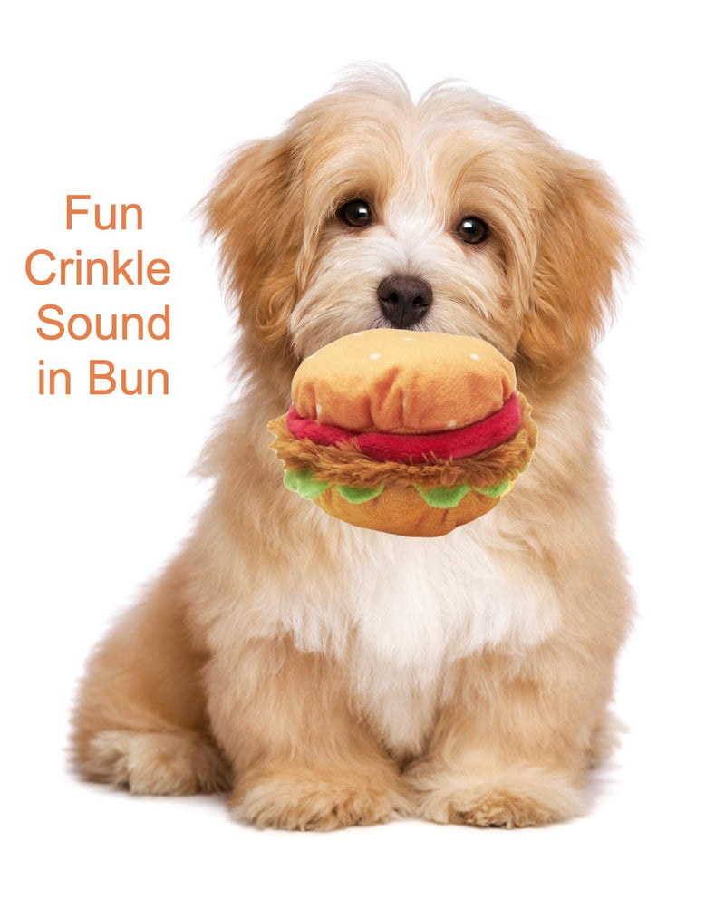 Pet London Burger Plush Dog Toy, Soft Squeaky Hamburger, Fun Interesting Soft Puppy 6" Dog Toy, Chew Play Fast Food Interactive Toy - PawsPlanet Australia