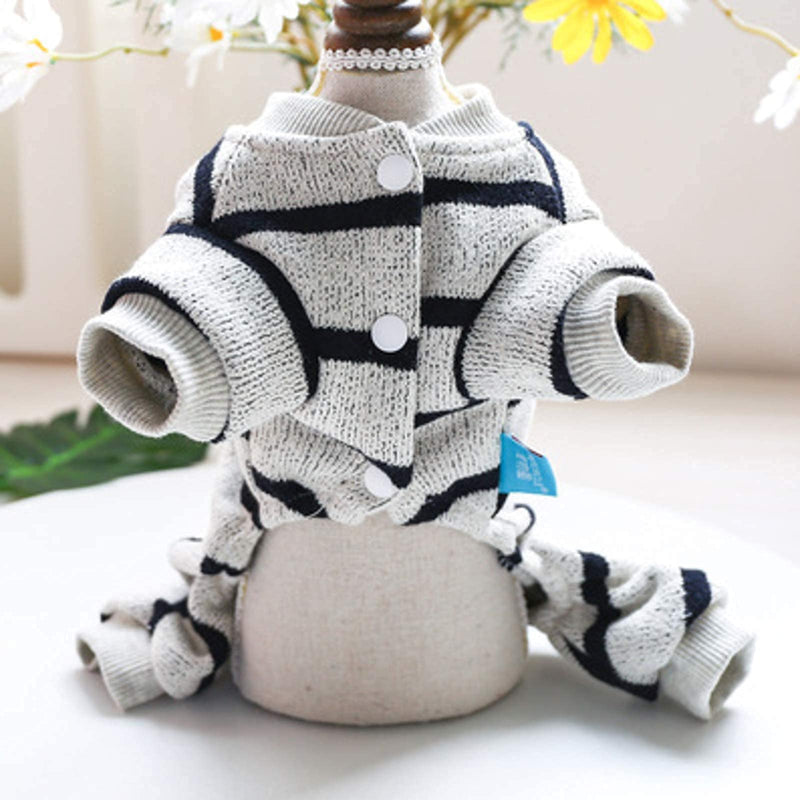 TENGZHI Soft Dog Jumpsuit Pajamas Pet Stripe Apparel with Bear Printing Puppy Onesies Cats Clothes for Small and Medium Dogs Girl Boy grey X-Small - PawsPlanet Australia