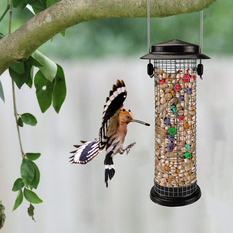 Urban Deco Metal Wild Birds Feeders Mesh Feeding Stations with Steel Hooks Hangers for Hanging Fat Balls Peanuts Sunflower Seeds for Outdoor Backyard Garden Weather Proof (Set of 3, Coffee) - PawsPlanet Australia