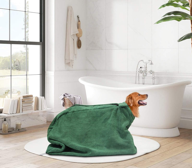 Morezi Dog Bathrobe Towel, Dry Fast Dog Bag, Microfibre Fast Drying Super Absorbent Pet Dog Cat Bath Robe Towel - Green - Medium Medium (82x62cm) - PawsPlanet Australia