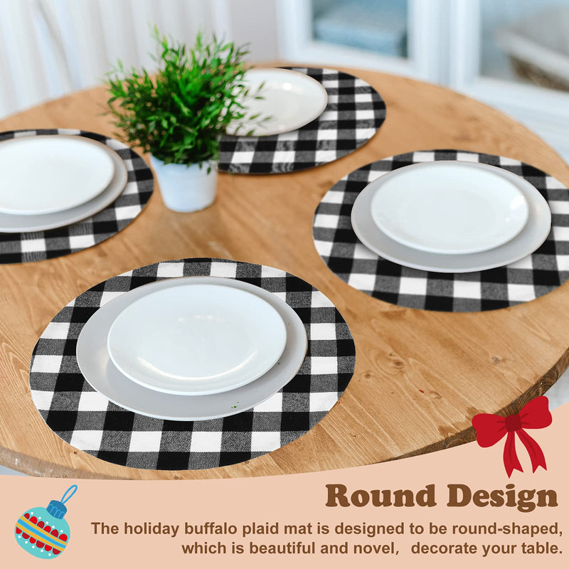 Christmas Round Placemats Buffalo Plaid Check Table Mats Reversible Table Placemats Burlap Fabric Dining Table Mats Farmhouse Placemats for Xmas Holiday Table Decor (Classic Pattern, 6) Classic Pattern - PawsPlanet Australia