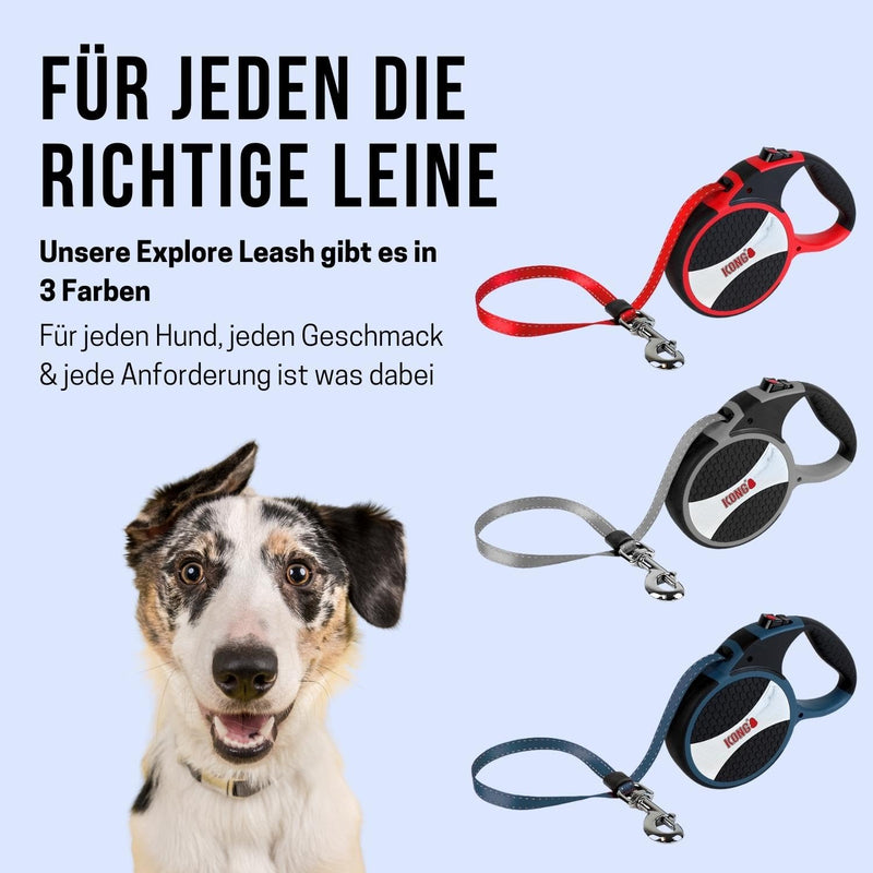 KONG roll-out dog leash in 7.5m length I For large dogs up to 50kg I Size LI High-quality retractable leash with Break & Lock system in gray I Comfortable leash with soft grip & reflective strap Gray Large - PawsPlanet Australia