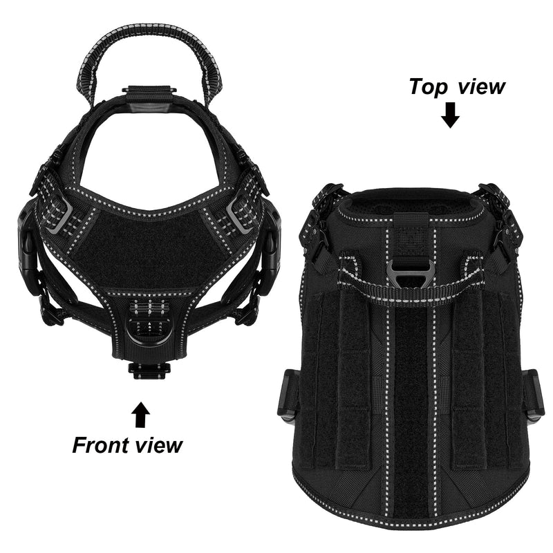 ICEFANG Tactical Dog Harness ,2X Metal Buckle,Working Dog MOLLE Vest with Handle,No Pulling Front Leash Clip,Hook and Loop Panel Small (Pack of 1) Reflective Black - PawsPlanet Australia