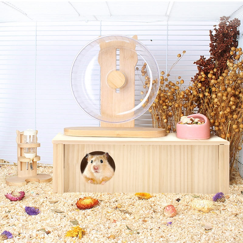 Hamster Wood House 2 Chambers Guinea Pig House for Cage Pet Wooden House Small Animal Habitat Décor Natural Wooden Hamster Hideaway House Wood Cabin for Small Pets Chinchilla Rat Gerbils Rectangle - PawsPlanet Australia